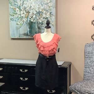 Iz Byer Coral and Black Ruffle Dress